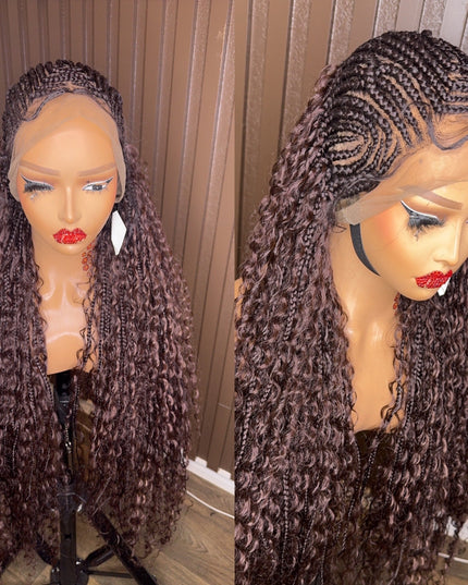Cornrows braided wig in burgundy, brown and color 27