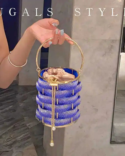 Woven Rhinestone Bucket Bag Woven Clutch Bags Women Boutique Multicolor Crystal Hollow Out Metal Purses And Handbags Wedding