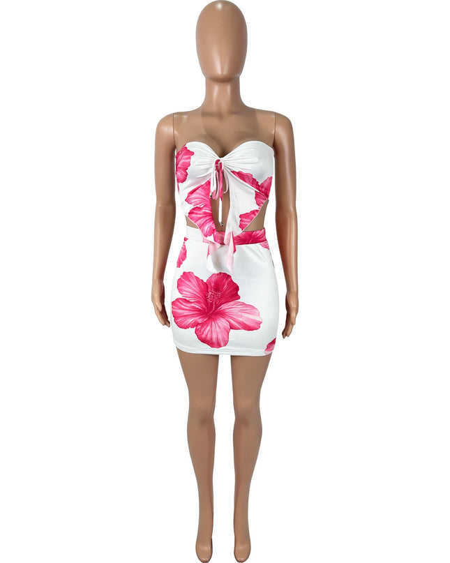 Floral Print Off-Shoulder Ruffle Top with Mini Skirt Set