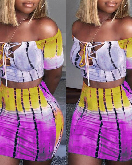 Sexy Women 2 Piece Outfits Set Off Shoulder Crop Top and Bodycon Mini Skirt Female Suit Summer Slim Party Club Clothing