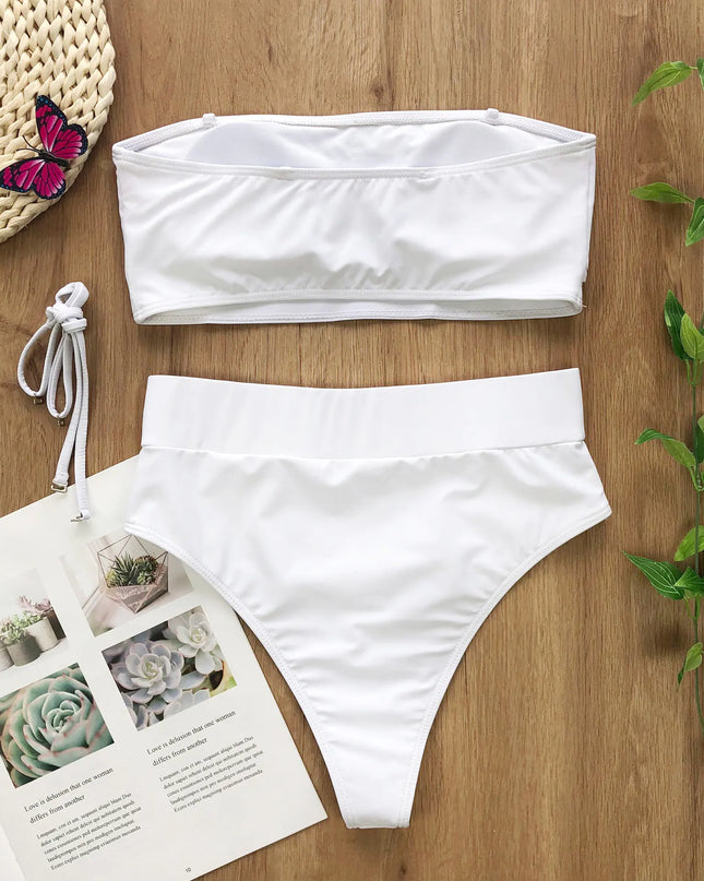 Chic Metal Buckle Strapless Bikini Swimsuit for Women