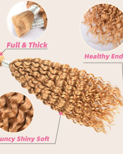 Junoda Hair #27 Honey Blonde Deep Wave Bulk Human Hair For Braiding junoda