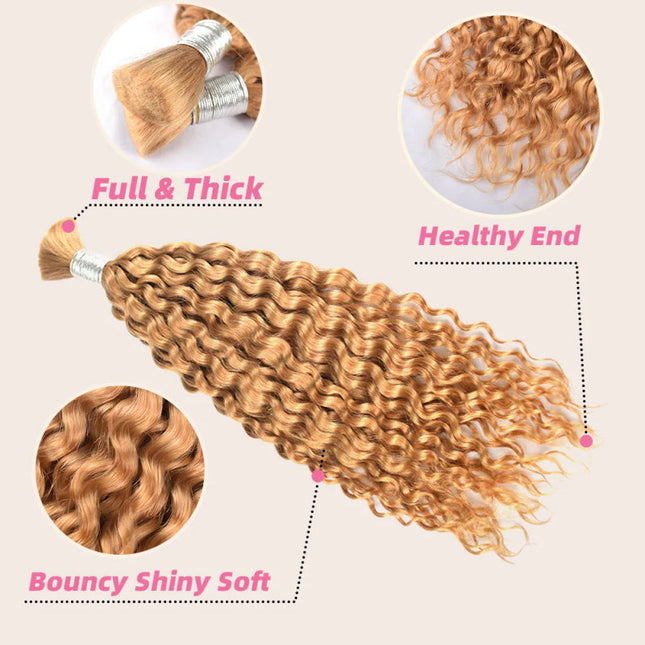 Junoda Hair #27 Honey Blonde Deep Wave Bulk Human Hair For Braiding junoda