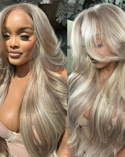 Blonde Highlight Curtain Bangs Body Wave Wigs Lace Frontal Layered Human Hair Wigs junoda