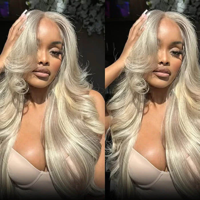 Blonde Highlight Curtain Bangs Body Wave Wigs Lace Frontal Layered Human Hair Wigs junoda