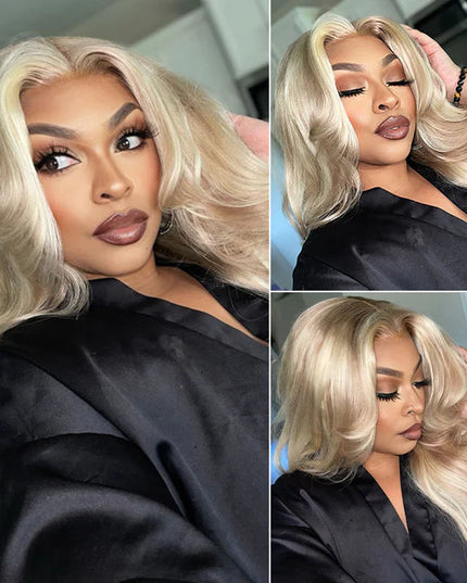 Blonde Highlight Curtain Bangs Body Wave Wigs Lace Frontal Layered Human Hair Wigs junoda