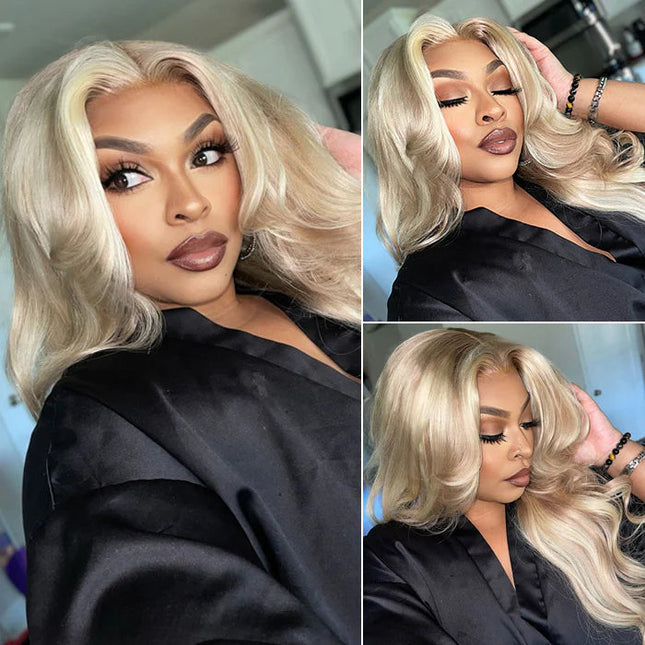 Blonde Highlight Curtain Bangs Body Wave Wigs Lace Frontal Layered Human Hair Wigs junoda