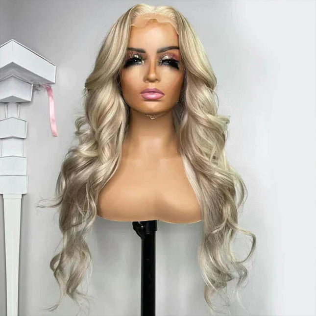 Blonde Highlight Curtain Bangs Body Wave Wigs Lace Frontal Layered Human Hair Wigs junoda