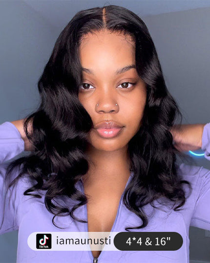 Junoda Body Wave Wear & Go Bob Wig Human Hair Glueless Pre Cut Lace Closure/Front Wig junoda