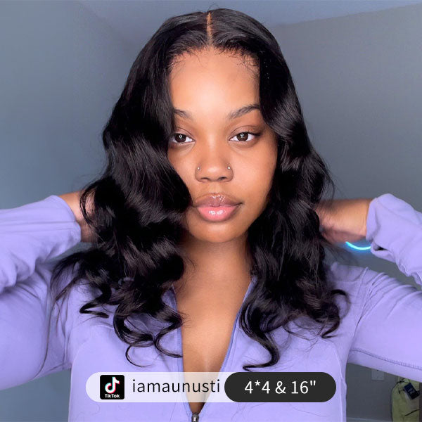 Junoda Body Wave Wear & Go Bob Wig Human Hair Glueless Pre Cut Lace Closure/Front Wig junoda
