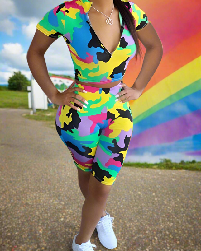 Camo Multi-Colored Biker Set