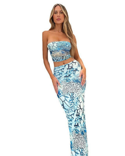 Strapless Bodycon Skirt Set Slim Two-Piece for Women