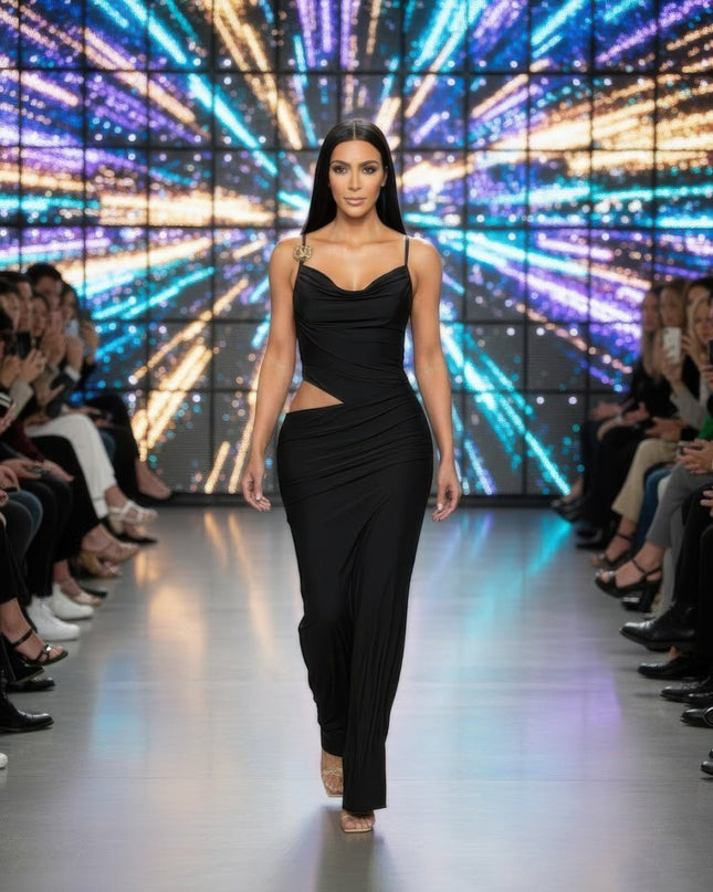 A Cowl Neckline Two-piece Illusion Maxi Tigbul's Variety Fashion Shop