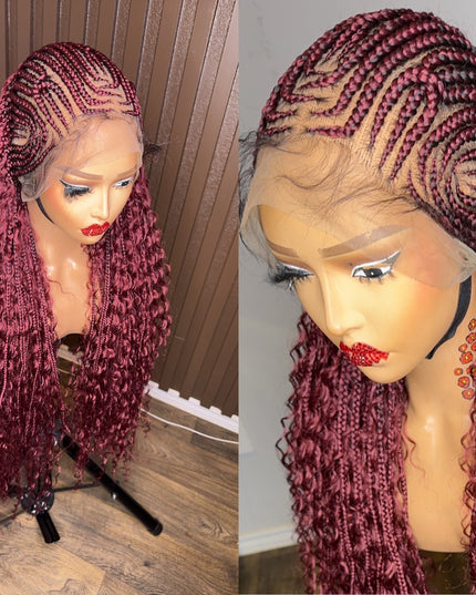 Cornrows braided wig in burgundy, brown and color 27