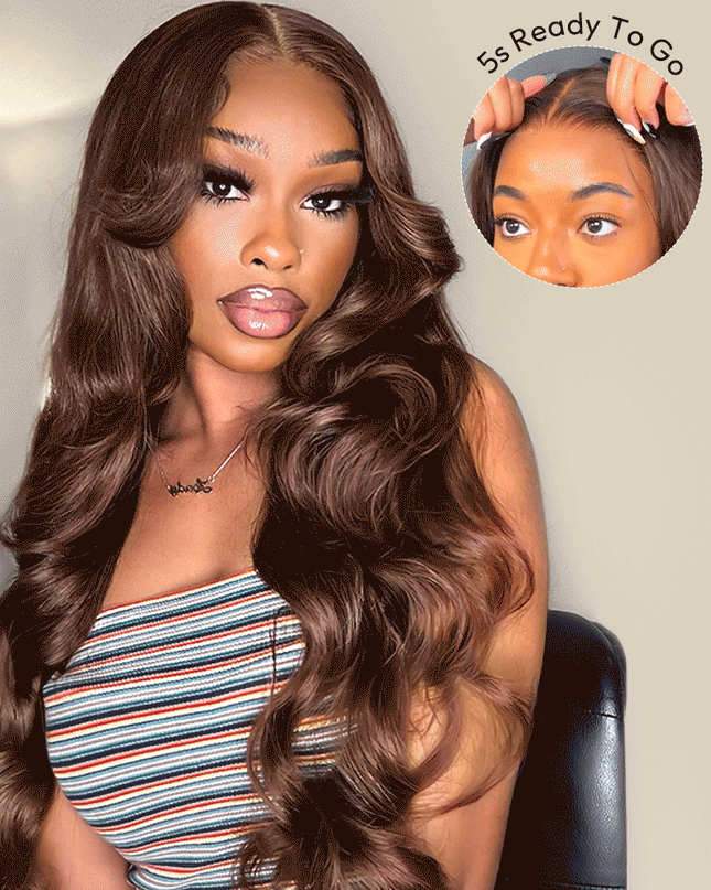 Junoda Chocolate Brown Body Wave Human Hair Wig Color 4 Chestnut Brown Frontal Wig junoda