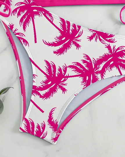 Coconut Tree Halter Tie Neck Backless Stretchy Swimsuit | ZAKAPOP
