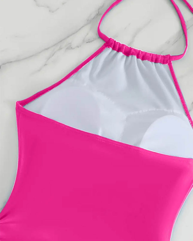 Coconut Tree Halter Tie Neck Backless Stretchy Swimsuit | ZAKAPOP