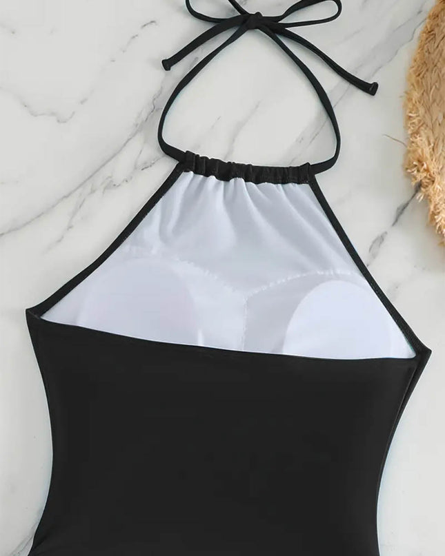 Coconut Tree Halter Tie Neck Backless Stretchy Swimsuit | ZAKAPOP