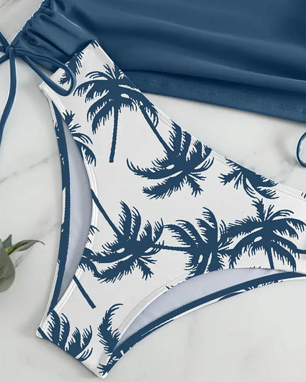 Coconut Tree Halter Tie Neck Backless Stretchy Swimsuit | ZAKAPOP