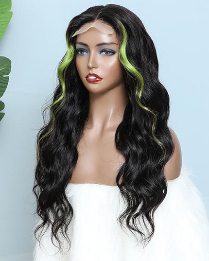 omgjackiee Recommend Color Green Skunk Stripe Hair Body Wave Human Hair Lace Front Wigs 180 Density junoda