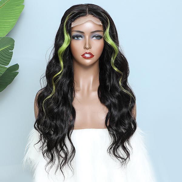 omgjackiee Recommend Color Green Skunk Stripe Hair Body Wave Human Hair Lace Front Wigs 180 Density junoda