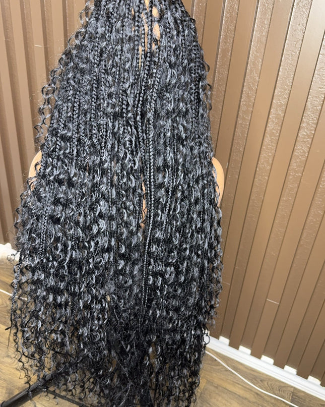 30-inch French braided boho wig with curly ends | Pretty Melanin Boutique