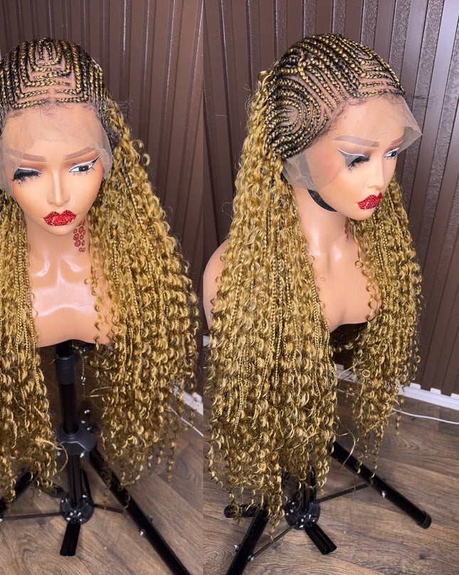 Cornrows braided wig in burgundy, brown and color 27