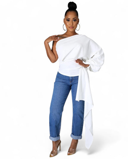 One Shoulder Top with Long Side Train