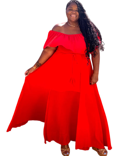 Poppy Red Plus Size Sheer Maxi Dress With Slit