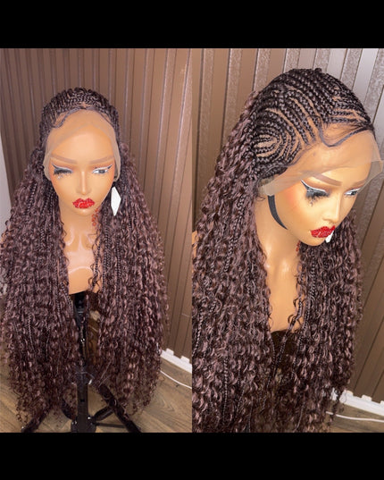 Cornrows braided wig in burgundy, brown and color 27