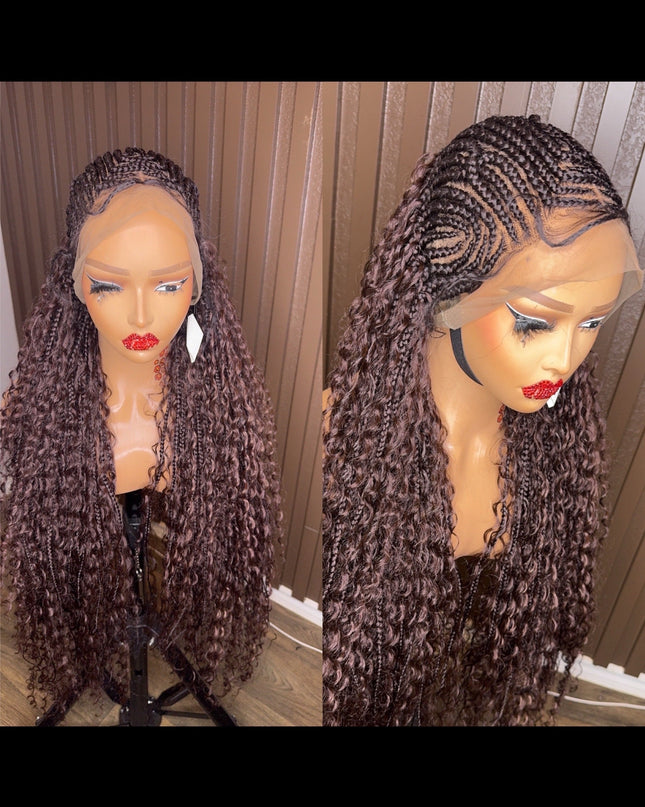 Cornrows braided wig in burgundy, brown and color 27