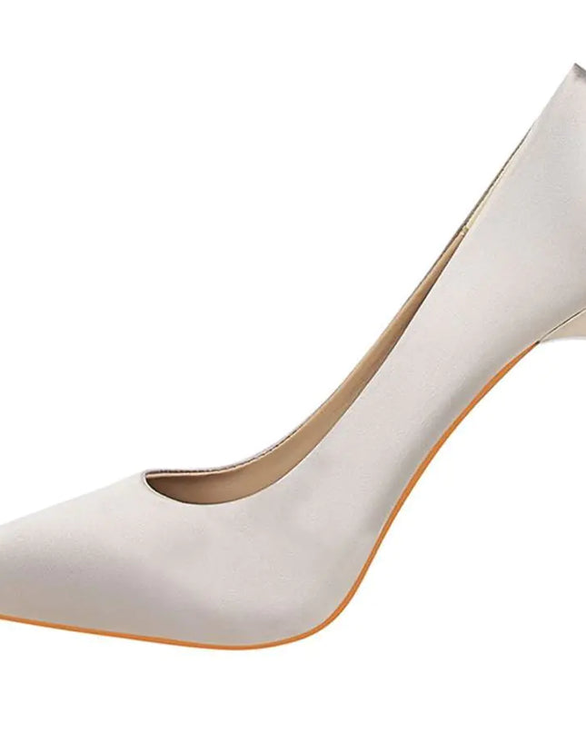White Satin High Heels for Women - Stylish Pointed Shoes