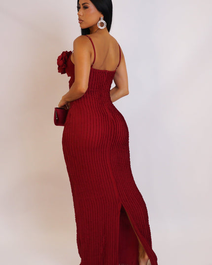 All My Love 3D Rose Maxi Dress- Red