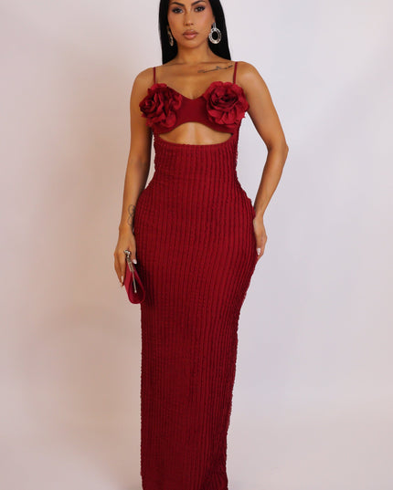 All My Love 3D Rose Maxi Dress- Red