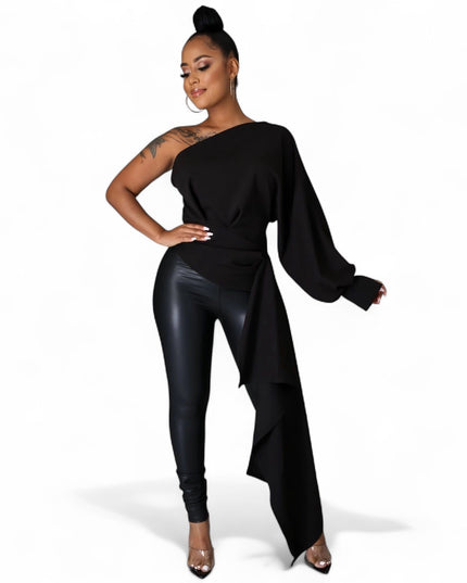 One Shoulder Top with Long Side Train