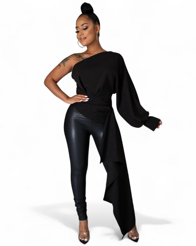 One Shoulder Top with Long Side Train