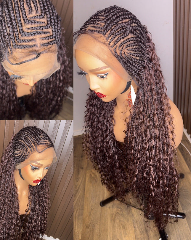 Cornrows braided wig in burgundy, brown and color 27