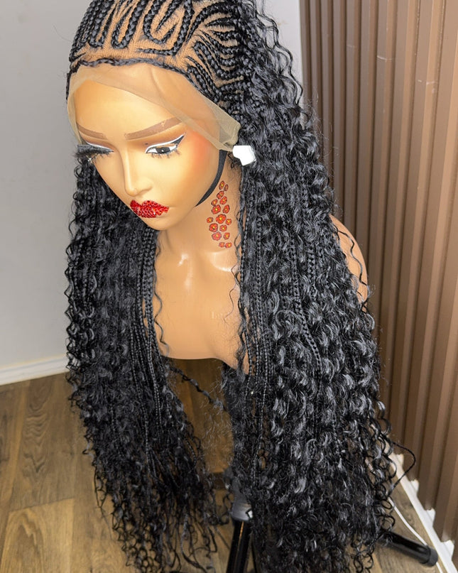 30 Inch French Braided Boho Wig Black Curly Full Lace Pretty Melanin Boutique