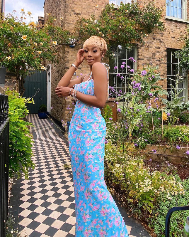 Elegant Sexy Floral Pleated Maxi Dress