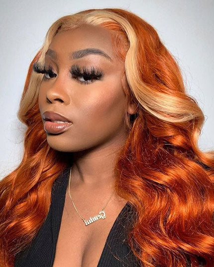 Junoda Ginger Blonde Ombre Lace Frontal Wig Virgin Human Hair Body Wave Wigs junoda