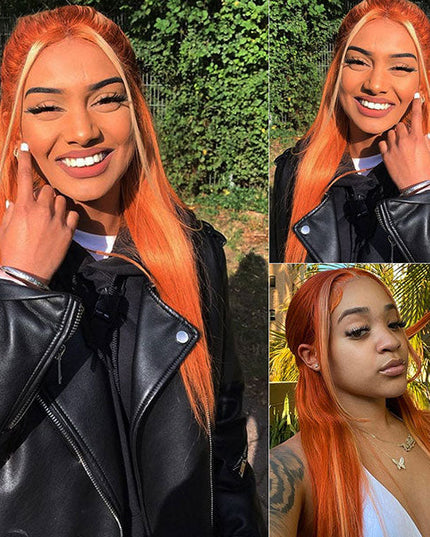Junoda Orange Ginger Ombre Blonde 613 4x4 13x4 Lace Frontal Straight Hair Wig junoda