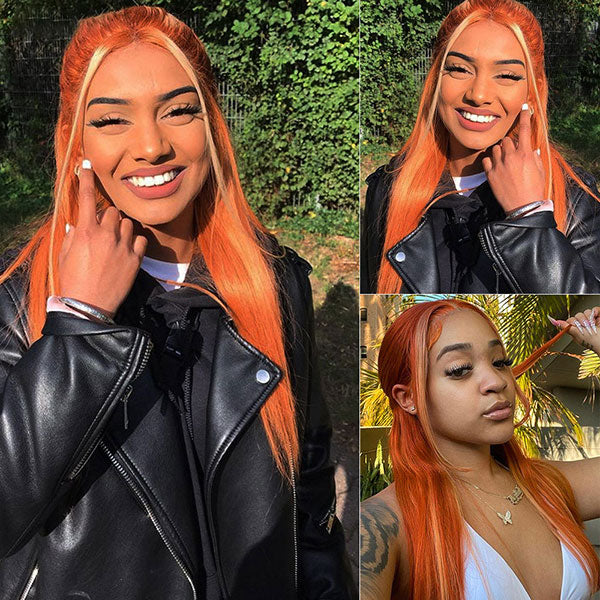 Junoda Orange Ginger Ombre Blonde 613 4x4 13x4 Lace Frontal Straight Hair Wig junoda