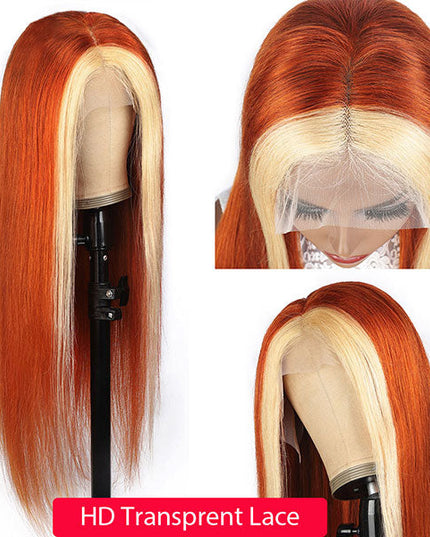 Junoda Orange Ginger Ombre Blonde 613 4x4 13x4 Lace Frontal Straight Hair Wig junoda