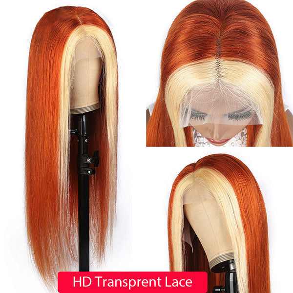 Junoda Orange Ginger Ombre Blonde 613 4x4 13x4 Lace Frontal Straight Hair Wig junoda