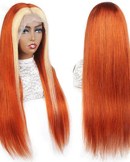 Junoda Orange Ginger Ombre Blonde 613 4x4 13x4 Lace Frontal Straight Hair Wig junoda