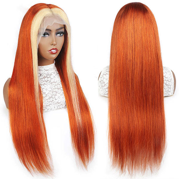 Junoda Orange Ginger Ombre Blonde 613 4x4 13x4 Lace Frontal Straight Hair Wig junoda