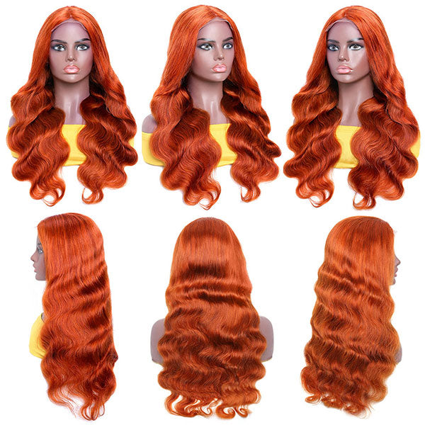 Junoda Ginger Orange Colored Body Wave Wigs Cinnamon Hot Color Wigs Pre Plucked With Baby Hair Flash Deal junoda