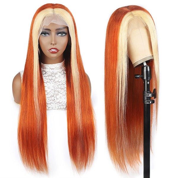 Junoda Orange Ginger Ombre Blonde 613 4x4 13x4 Lace Frontal Straight Hair Wig junoda