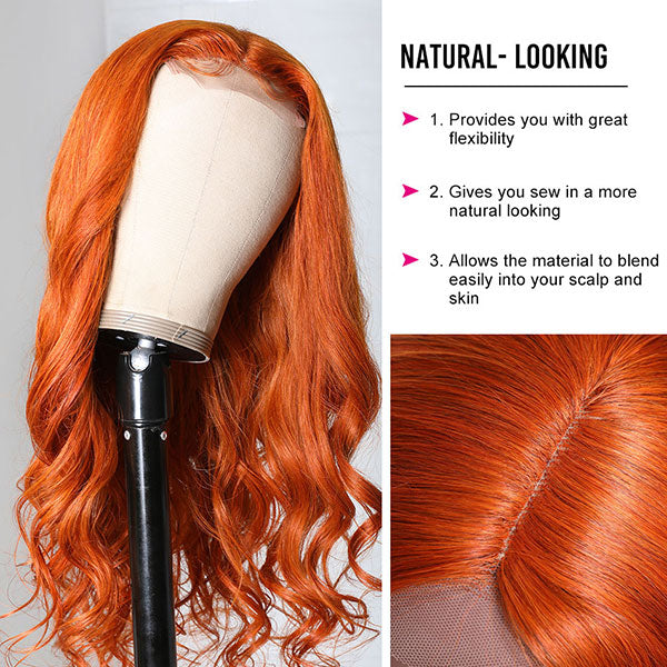 Junoda Ginger Orange Colored Body Wave Wigs Cinnamon Hot Color Wigs Pre Plucked With Baby Hair Flash Deal junoda