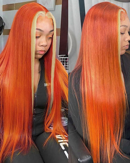 Junoda Orange Ginger Ombre Blonde 613 4x4 13x4 Lace Frontal Straight Hair Wig junoda